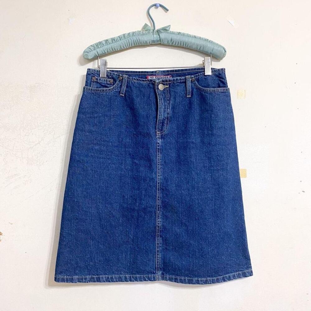 No Excuses Y2K Denim Dark Wash Midi Skirt 30 Waist Pencil Casual Cottage Vintage